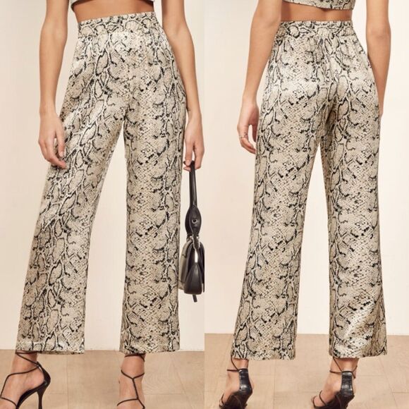 Reformation Women’s Samson 100% Silk Snakeskin Print High Waist Pants - Picture 1 of 12